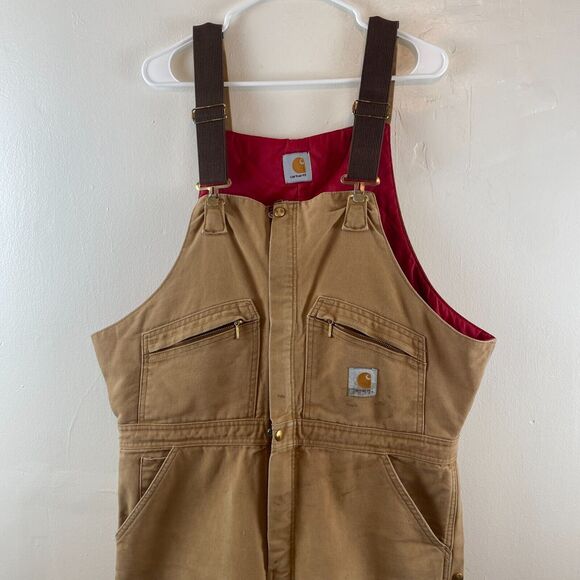 Carhartt Overalls Size L Duck Bib Quilted Double Knee Workwear 14806 USA Vintage - Picture 2 of 16